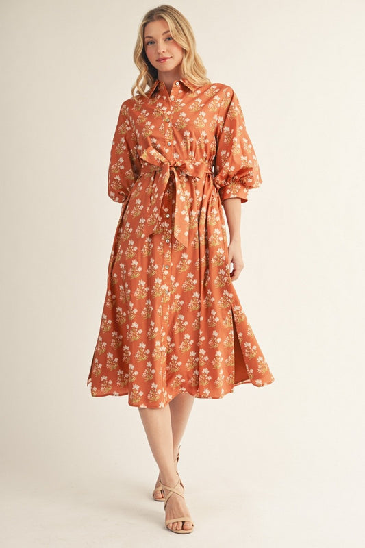 The Corrine Button Down Floral Midi Dress