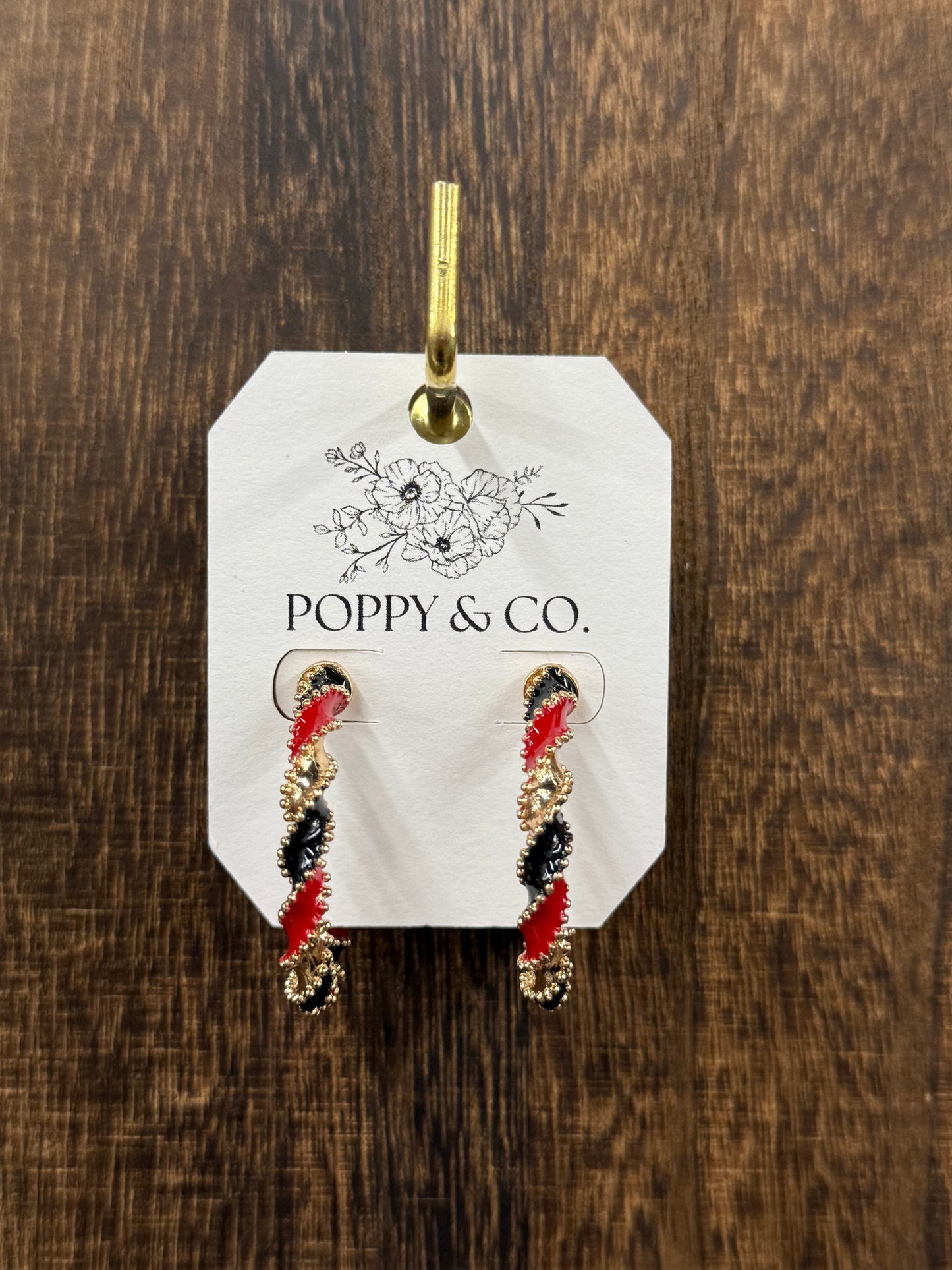 The Gameday Twisted Hoop Earrings - Red/Black