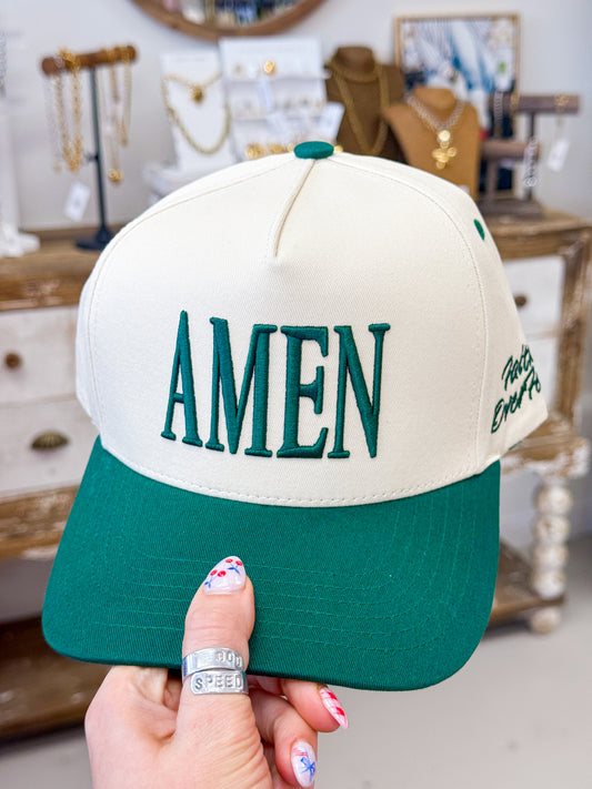 The AMEN Embroidered Hat -  Dark Green