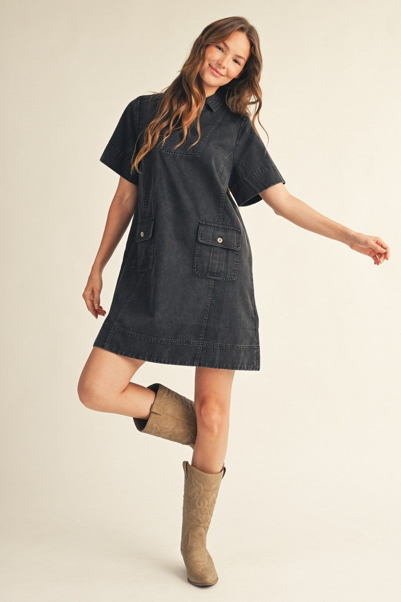 The Blake Washed Casual Shift Dress - Black
