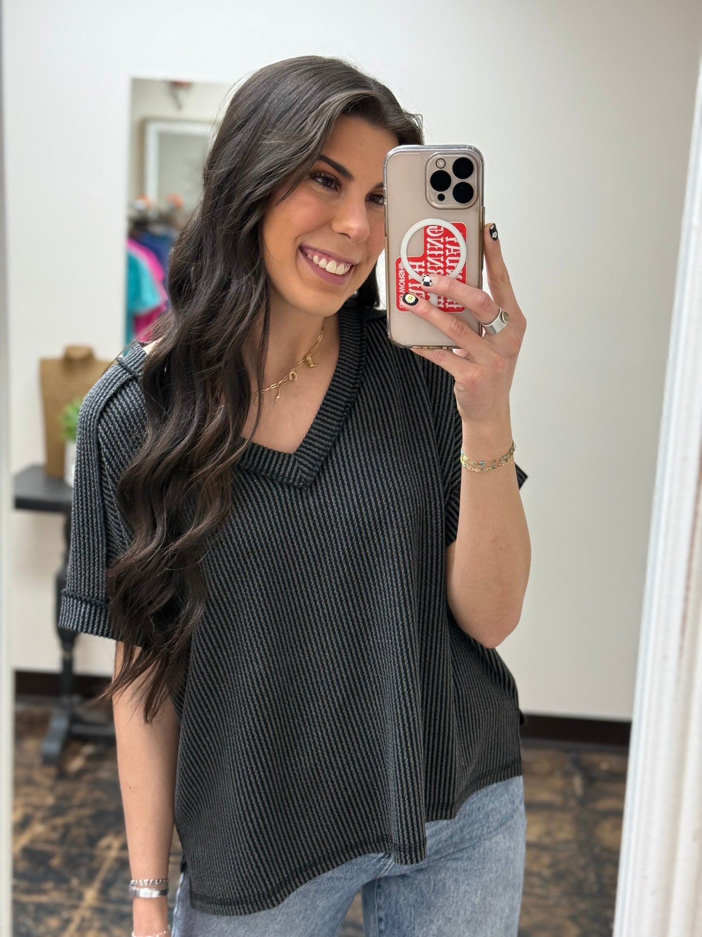 The Roxie Corded Top - Charcoal