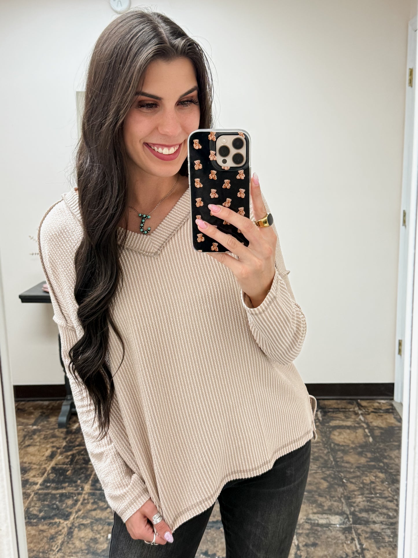 The Ansleigh Corded Long Sleeve Top - Ash Mocha