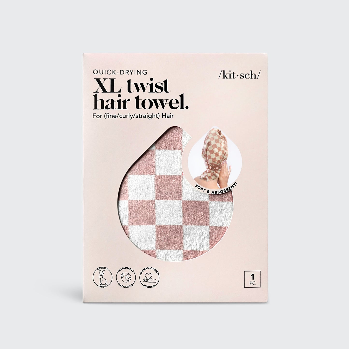 KITSCH - Extra Large Quick-Dry Hair Towel Wrap - Terracotta Checker
