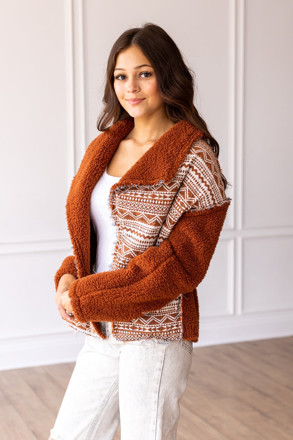 FINAL SALE - The Cherokee Cabin Aztec Sherpa - Rust