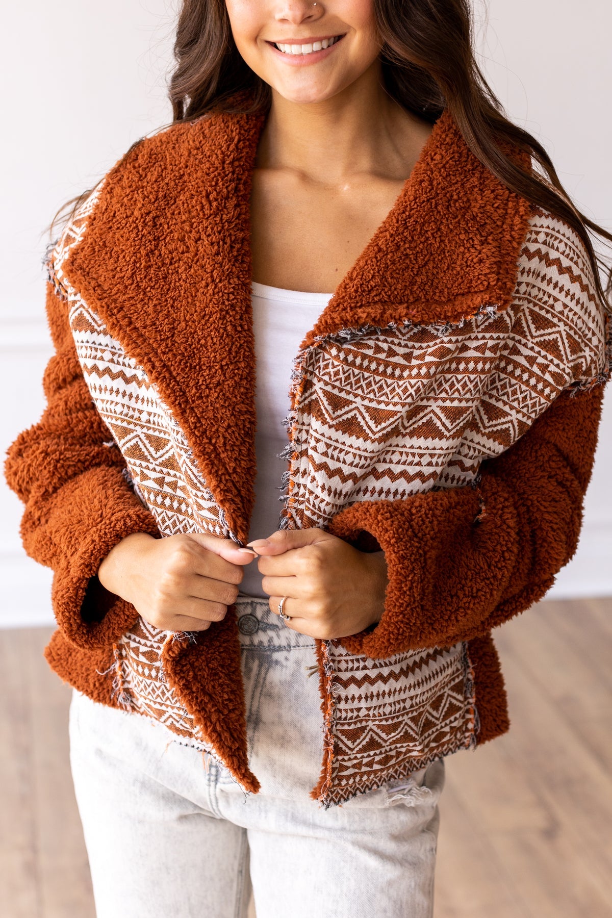 FINAL SALE - The Cherokee Cabin Aztec Sherpa - Rust