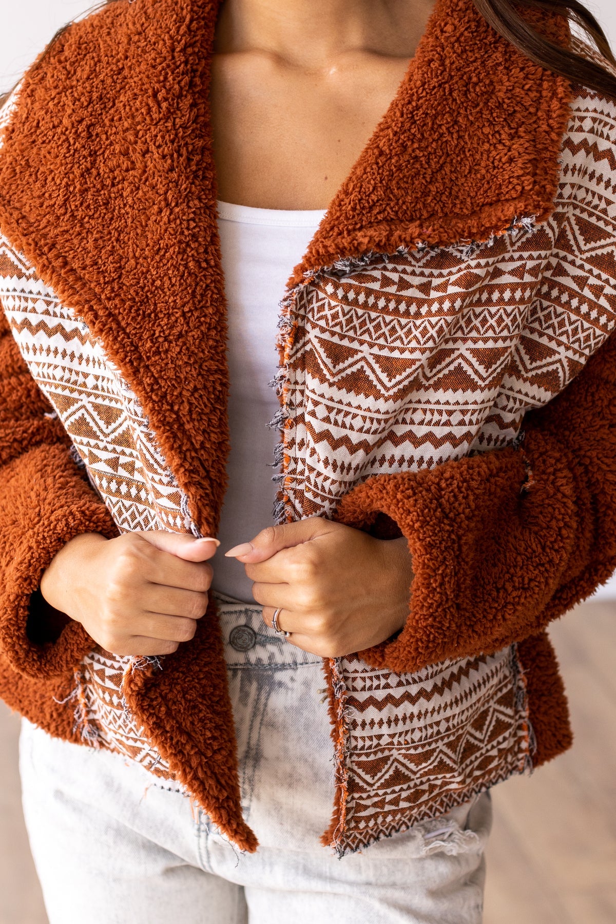 FINAL SALE - The Cherokee Cabin Aztec Sherpa - Rust