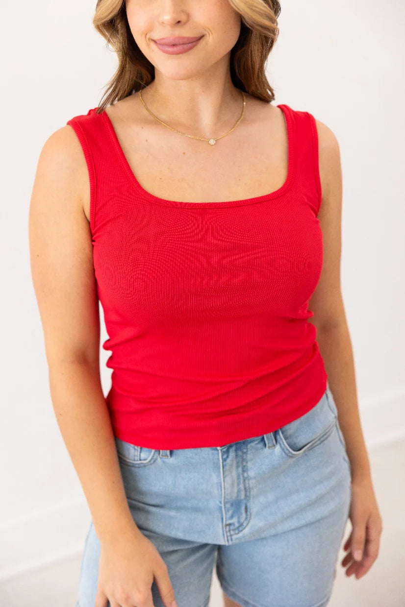 FINAL SALE - The Bella Ribbed Tank Top - Red
