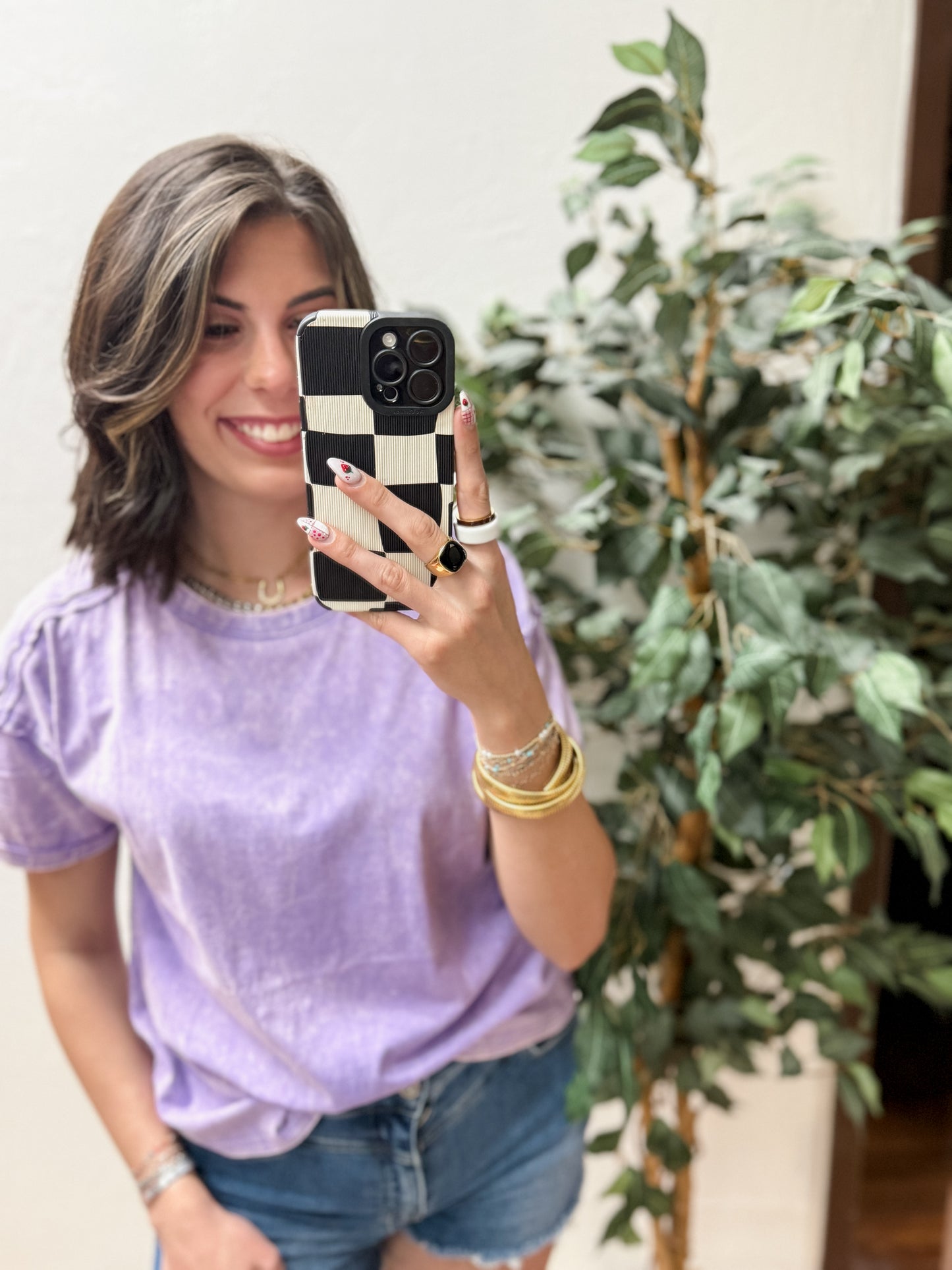 The Harli Acid Washed Round Neck Tee - Lavender