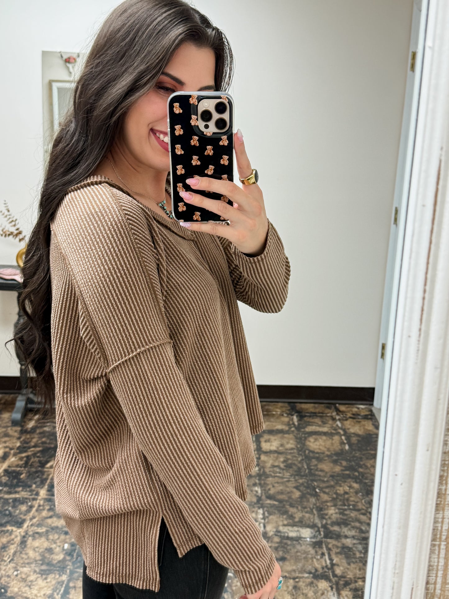 The Ansleigh Corded Long Sleeve Top - Brown