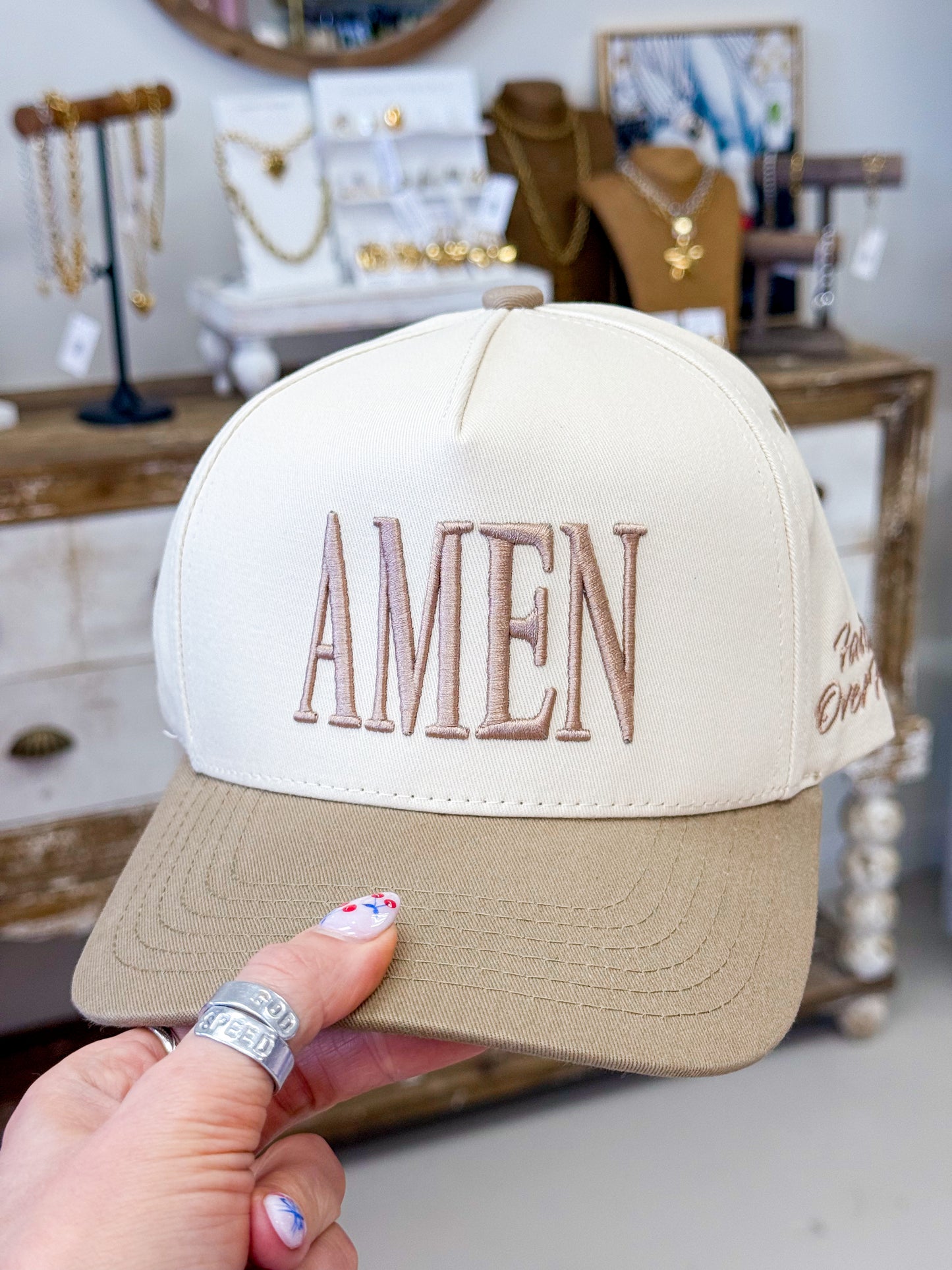 The AMEN Embroidered Hat -  Beige