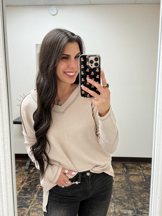 The Ansleigh Corded Long Sleeve Top - Ash Mocha