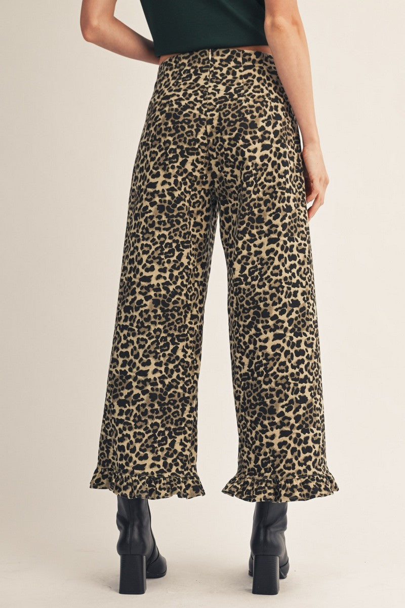 The Jenson Ruffle Hem Pants - Leopard