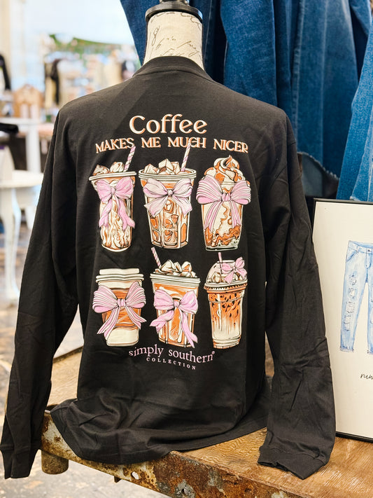 Simply Southern - Coffee Makes Me Nicer Long Sleeve Tee - 2025