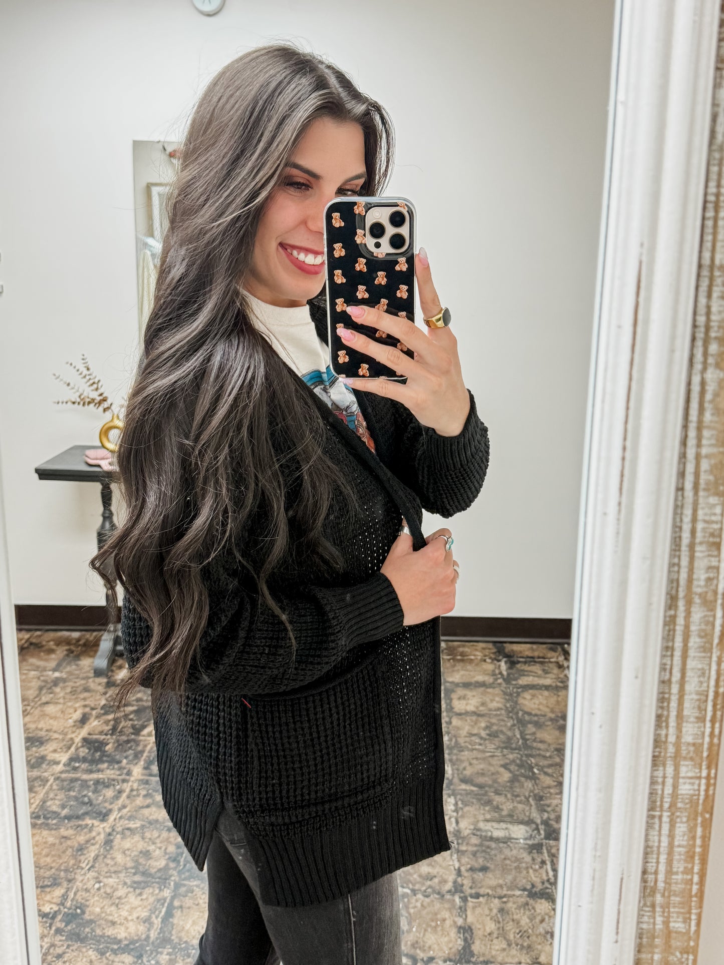 The Harrisyn Waffle Cardigan - Black