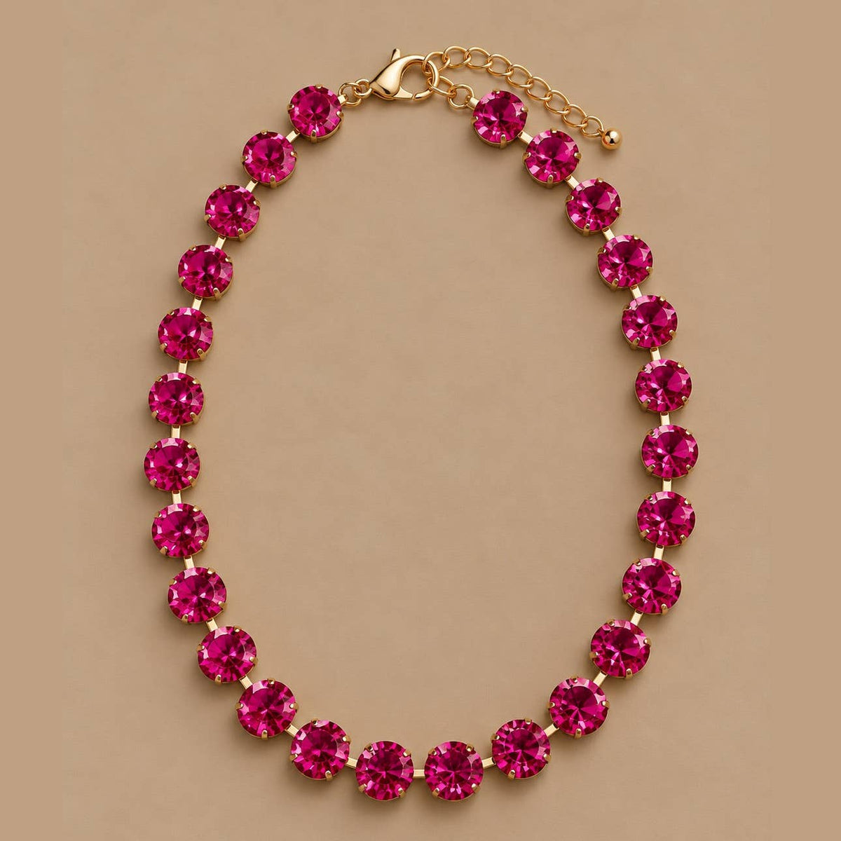 The Allie Round Stone Necklace - Hot Pink