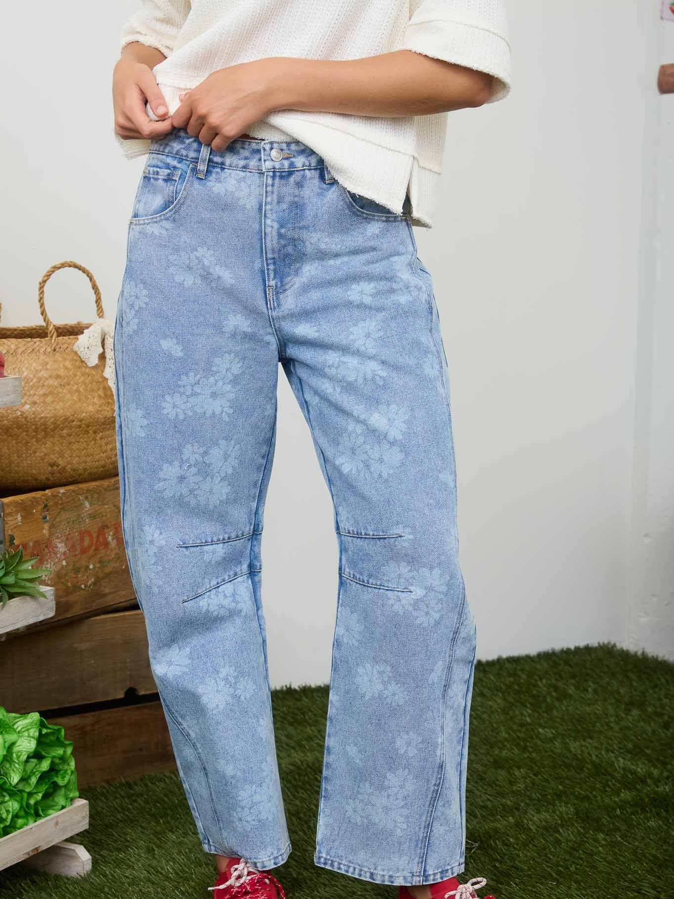 The Cali Floral Washed Denim Barrel Jeans