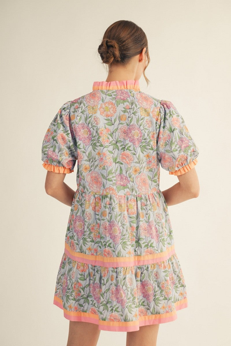 The Penny Floral Dress - Sky Blue