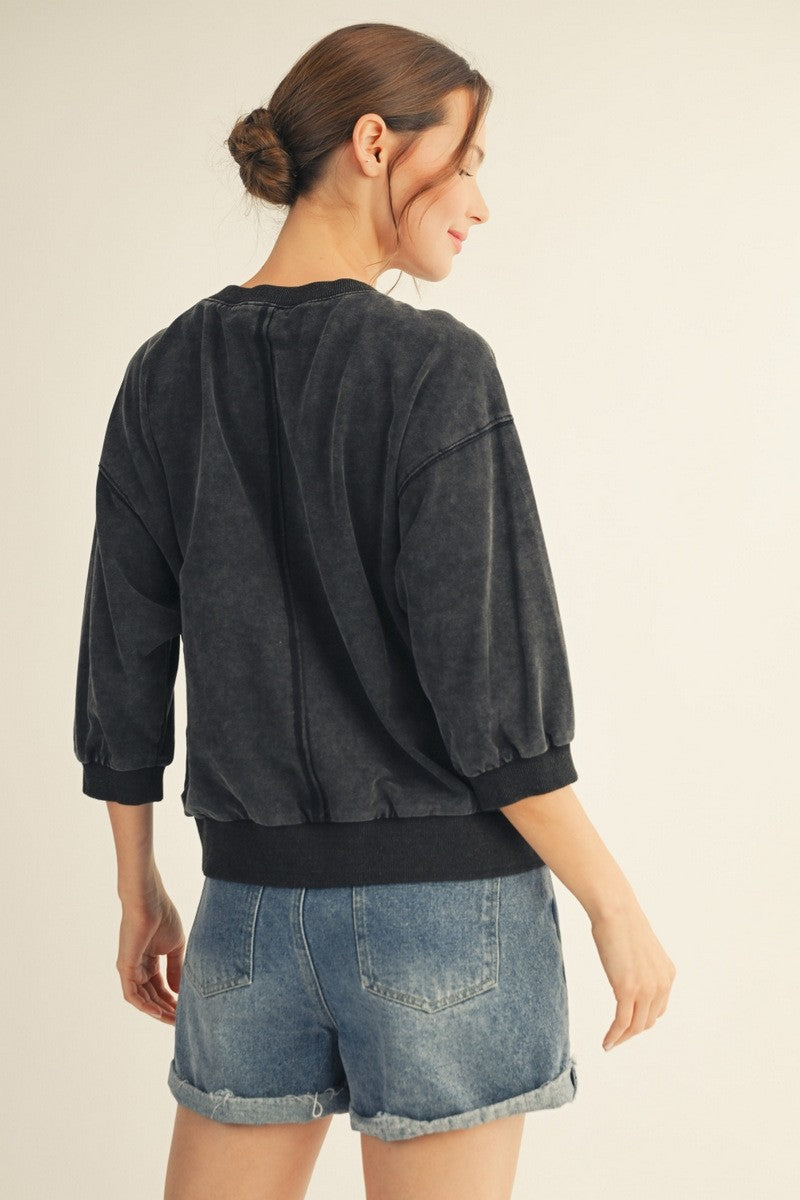 The Julienne Leopard Star Patched Washed Top - Black