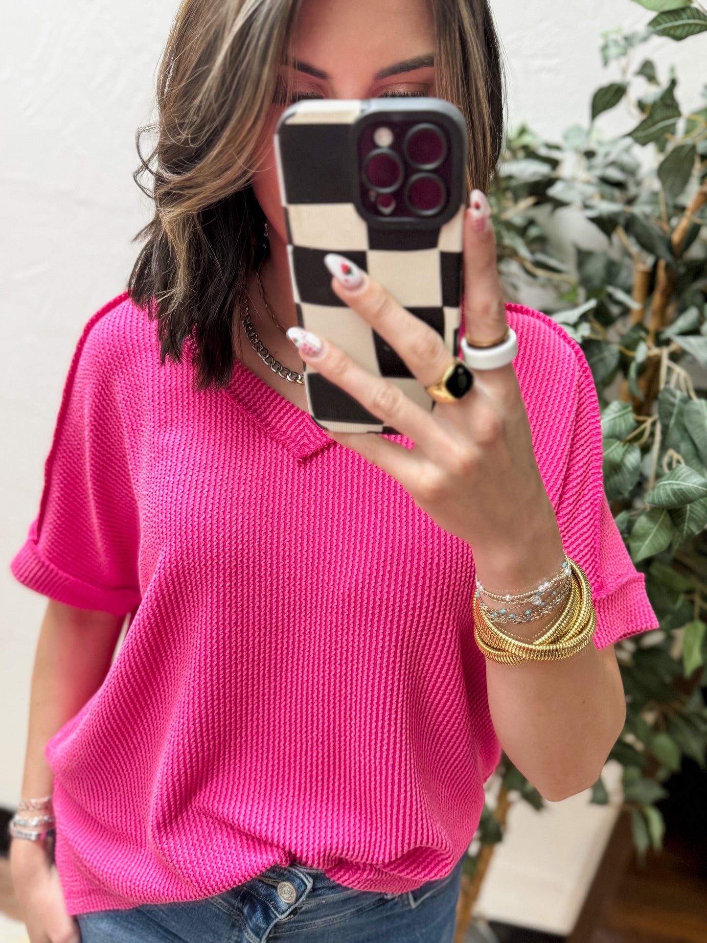 The Roxie Corded Top - Hot Pink