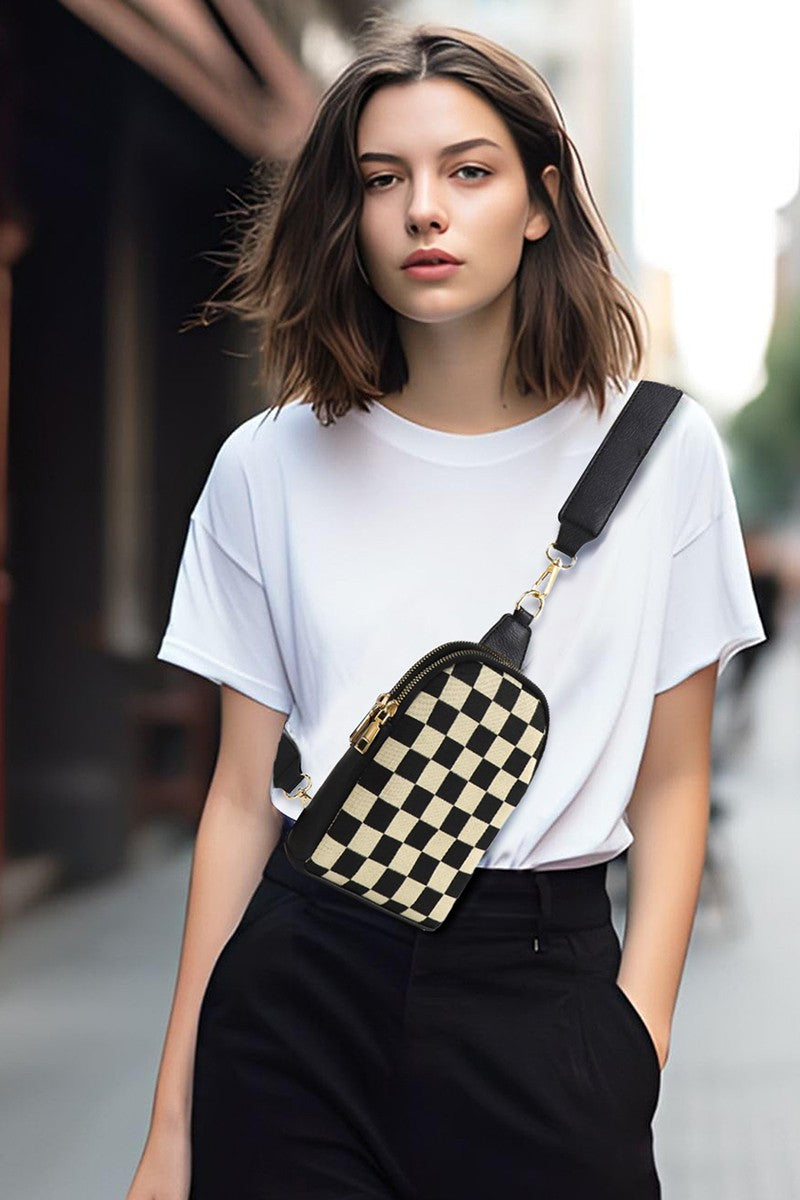 The Tabbie Checkered Crossbody Sling Bag - Black