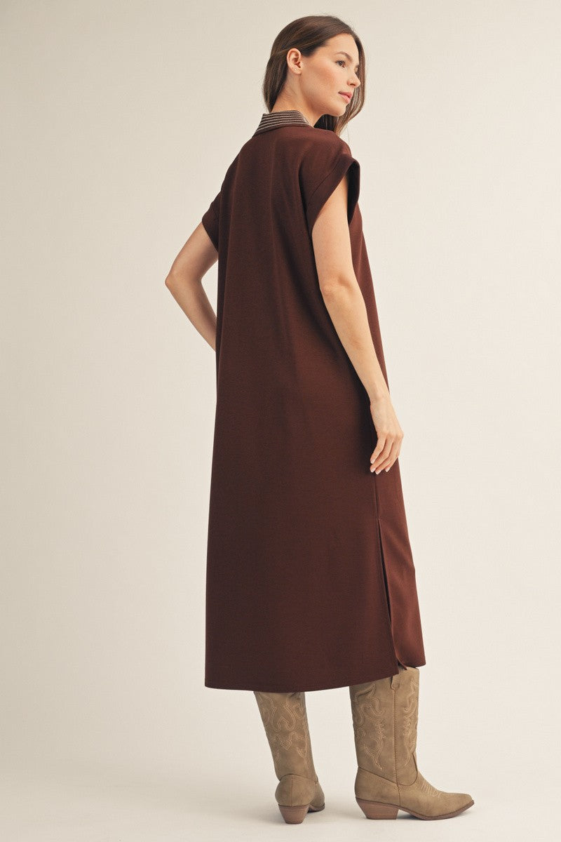 The Ophelia Stitch Detail Side Slit Midi Dress - Brown