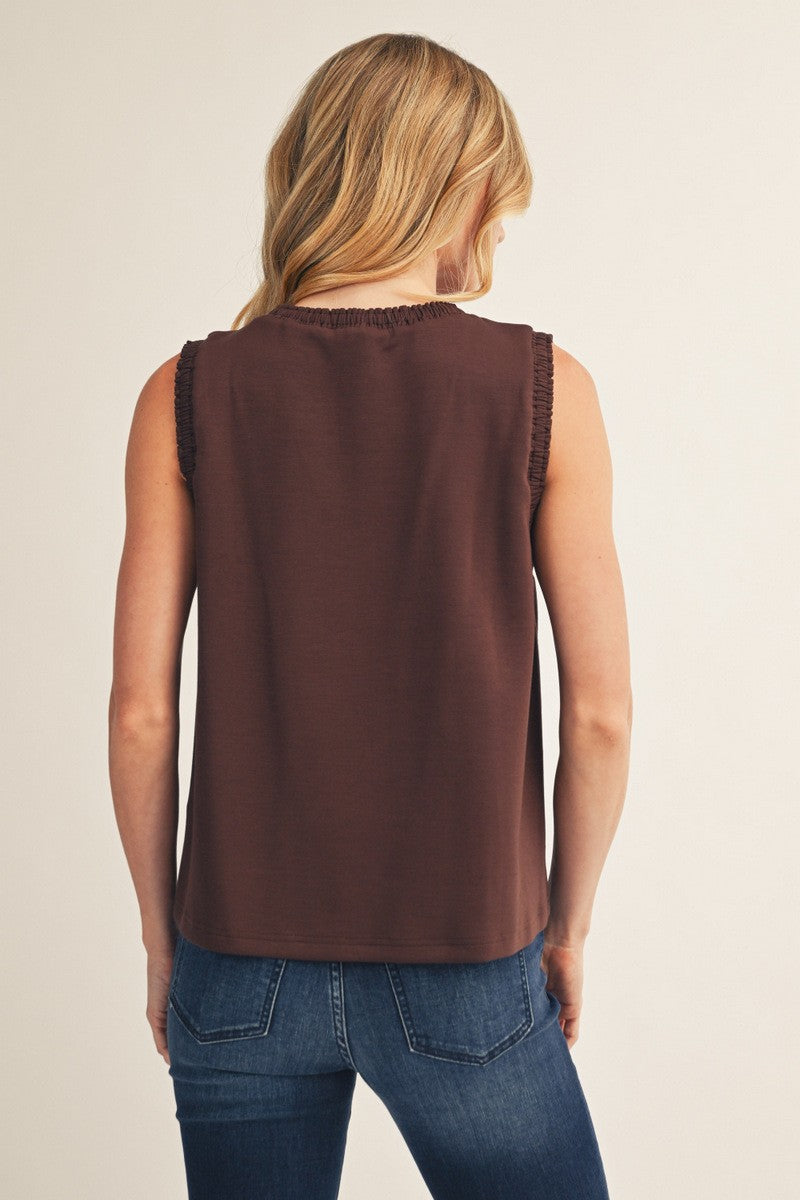 The Maren Smocked Tank Top - Brown