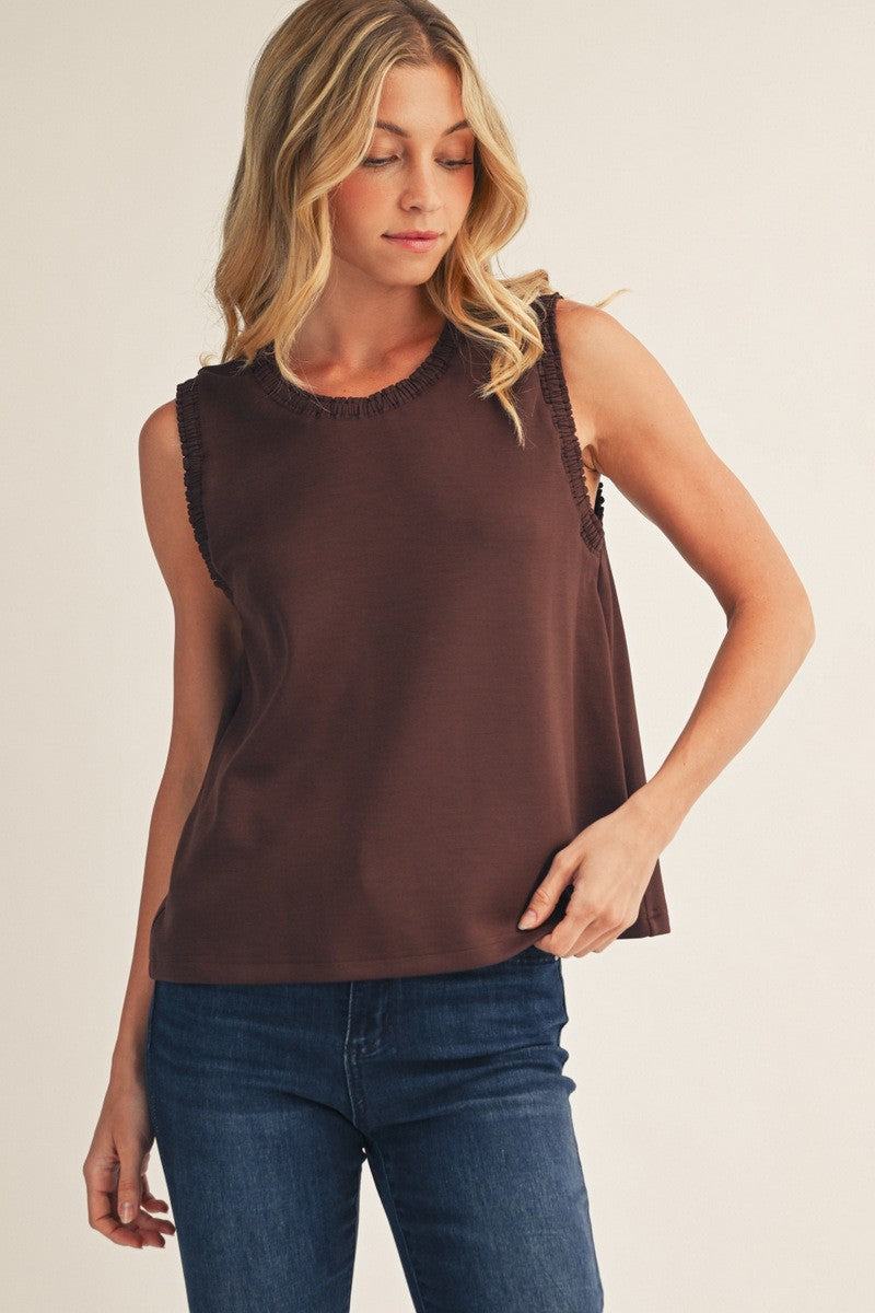 The Maren Smocked Tank Top - Brown