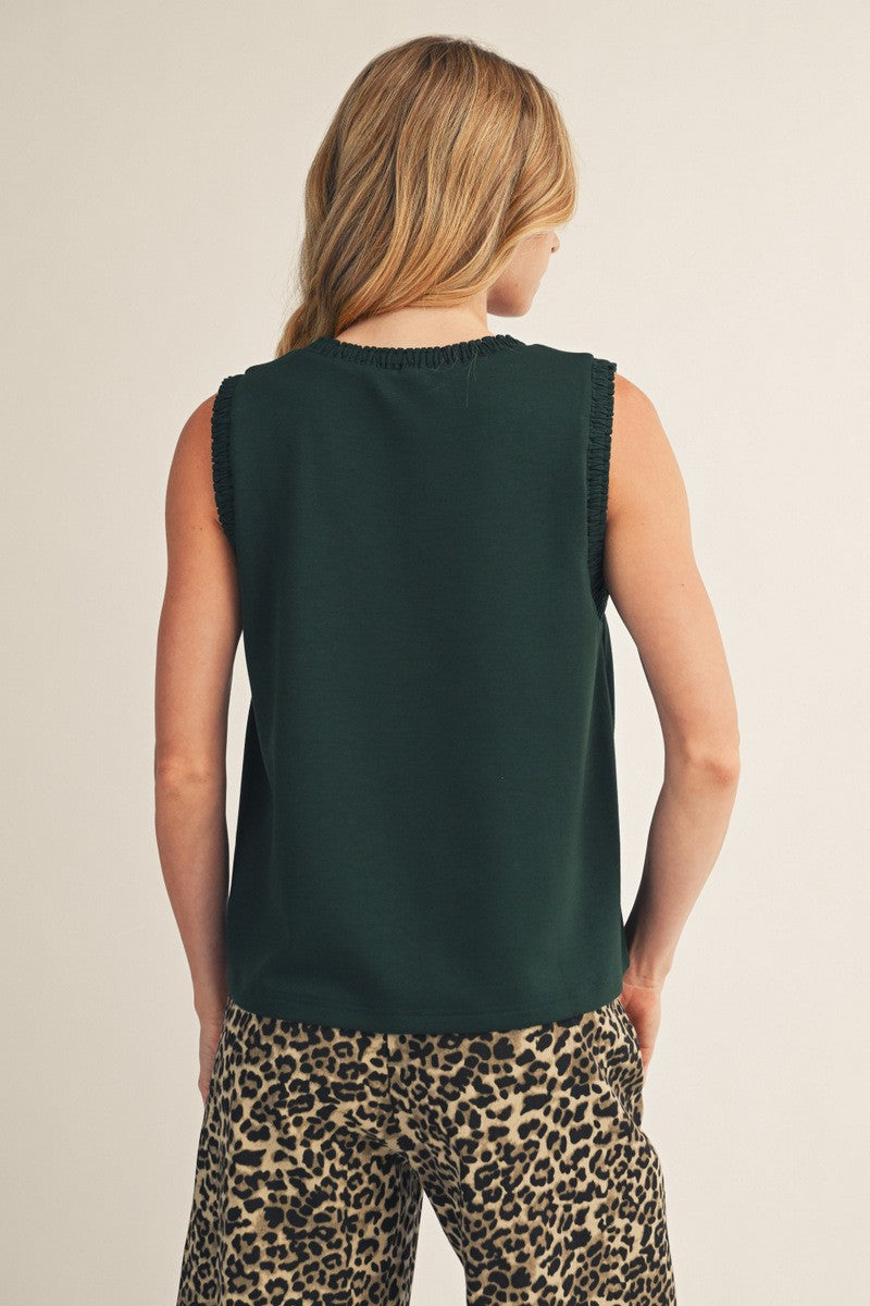 The Maren Smocked Tank Top - Hunter Green