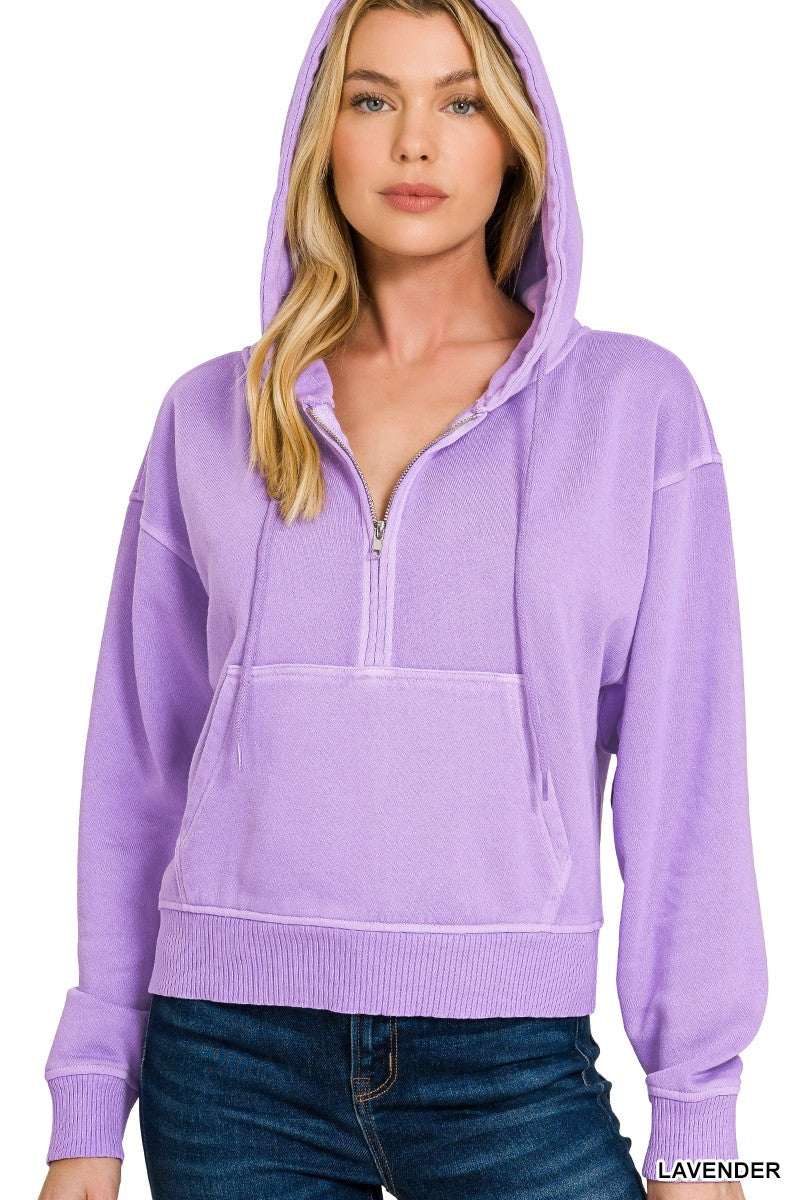 The Lilah Half Zip Kangaroo Pocket Hoodie - Lavender
