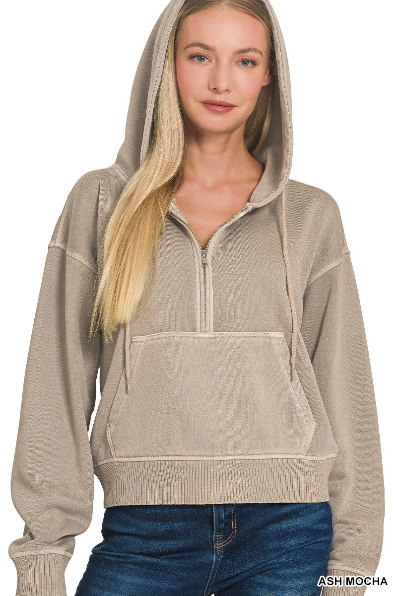 The Lilah Half Zip Kangaroo Pocket Hoodie - Ash Mocha