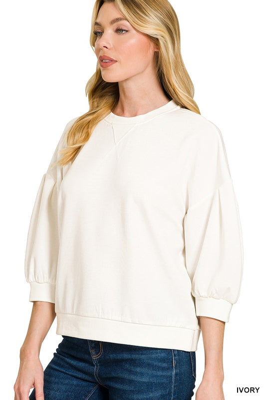 The Lola Scuba Dolman Sleeve Pullover - Ivory