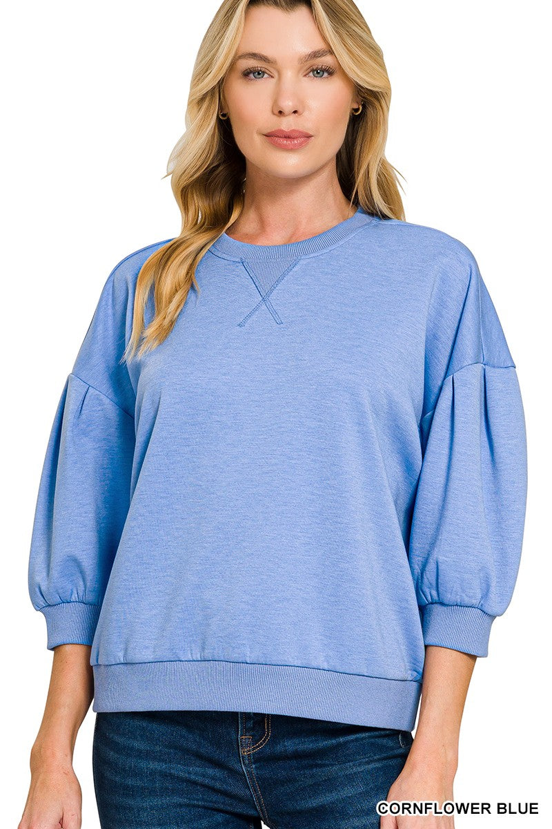 The Lola Scuba Dolman Sleeve Pullover - Cornflower Blue
