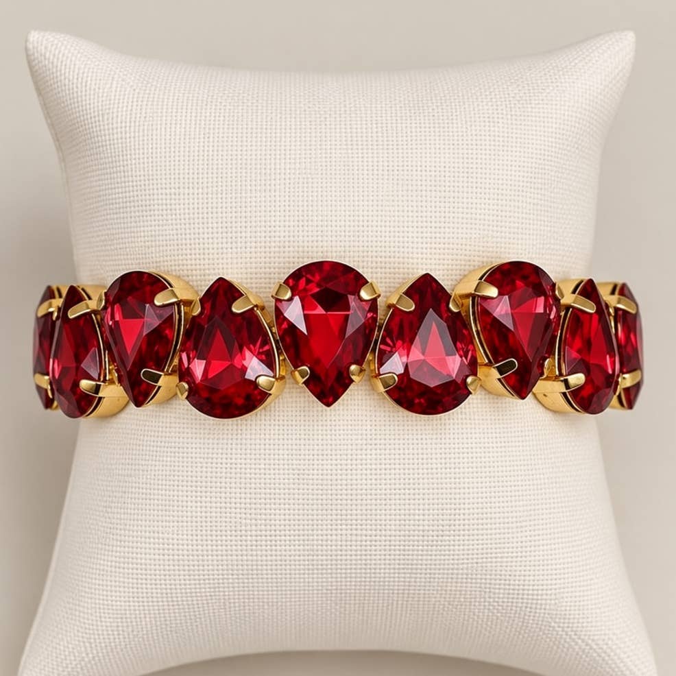 Gemmies Stretch Bracelet - Teardrop Stones - Red