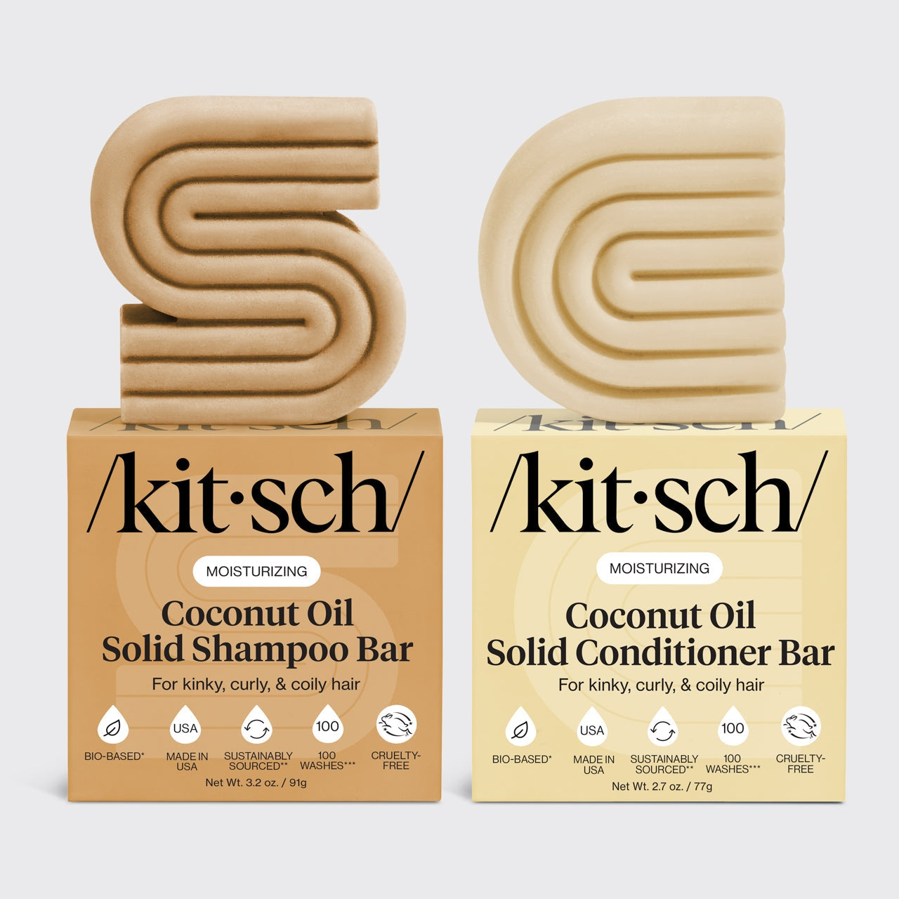KITSCH - Coconut Oil Shampoo & Conditioner Bar Combo for Dry Damaged Hair