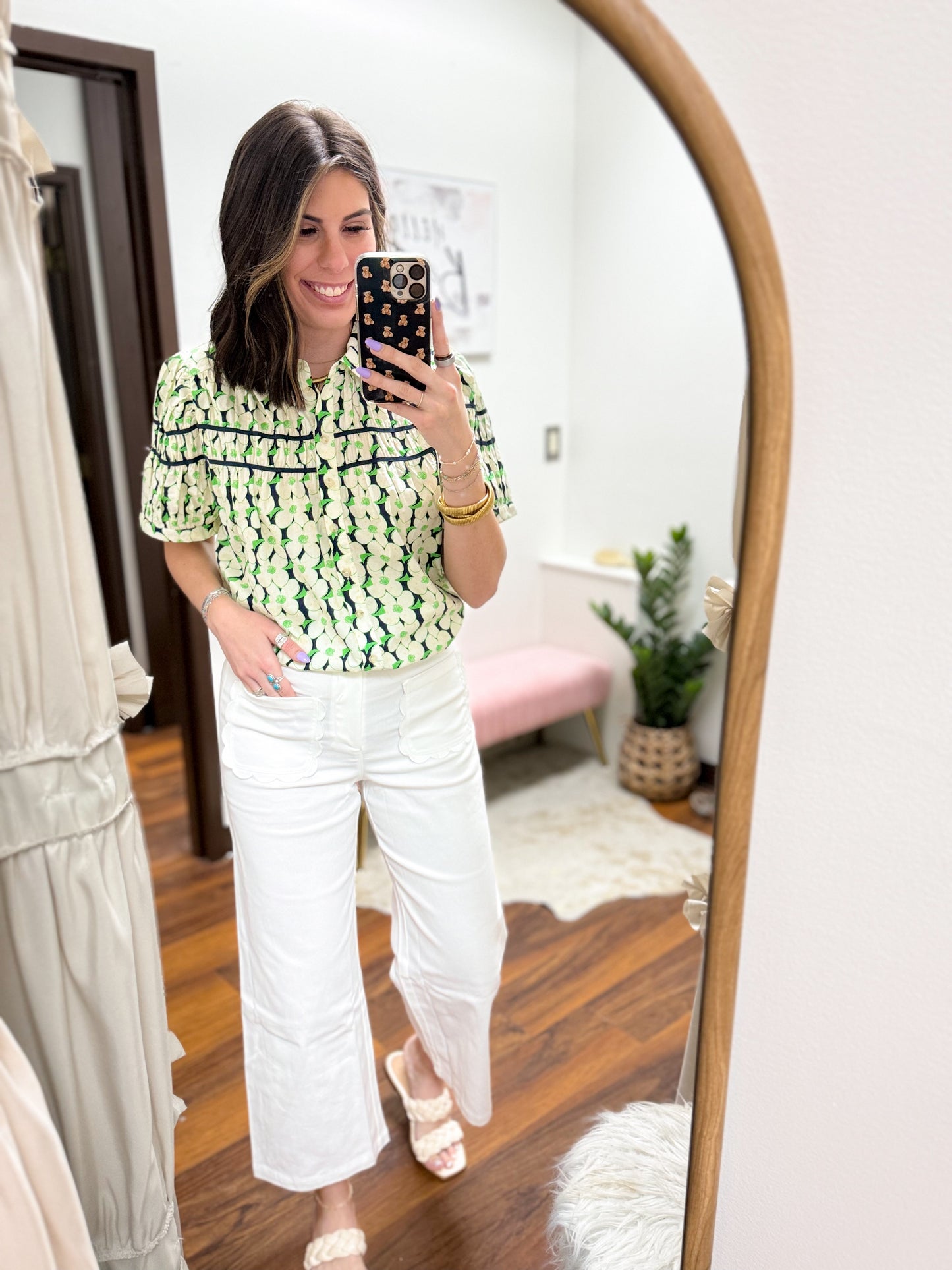 The Naomi Shirring Detail Button Down Floral Top