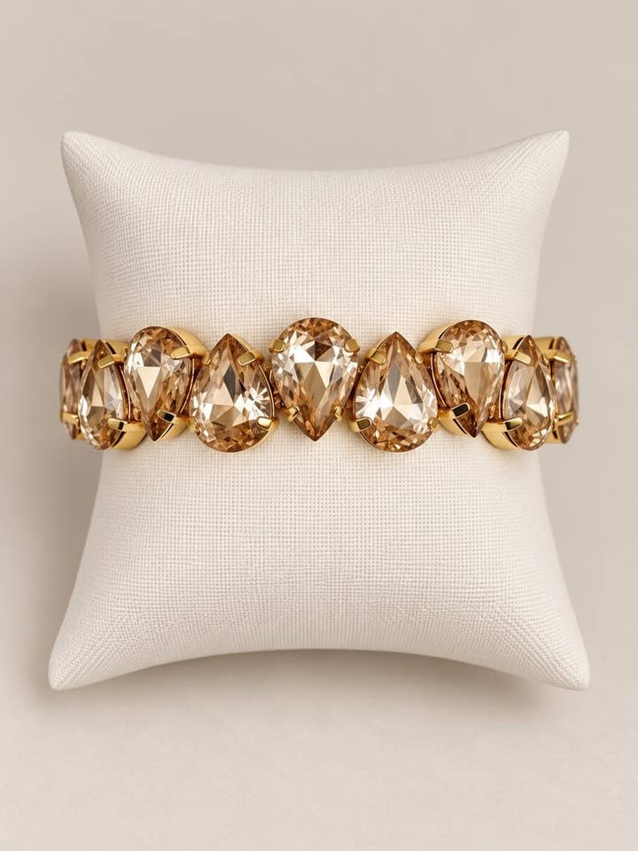 Gemmies Stretch Bracelet - Teardrop Stones - Champagne
