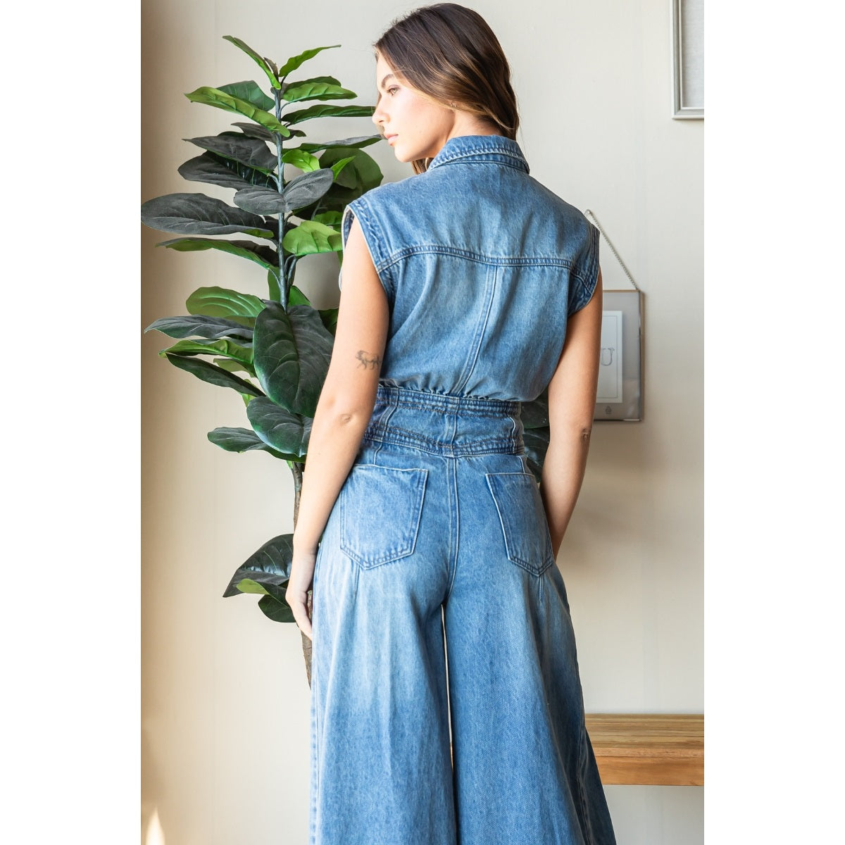 The Brandy Denim Button Down Sleeveless Jumpsuit