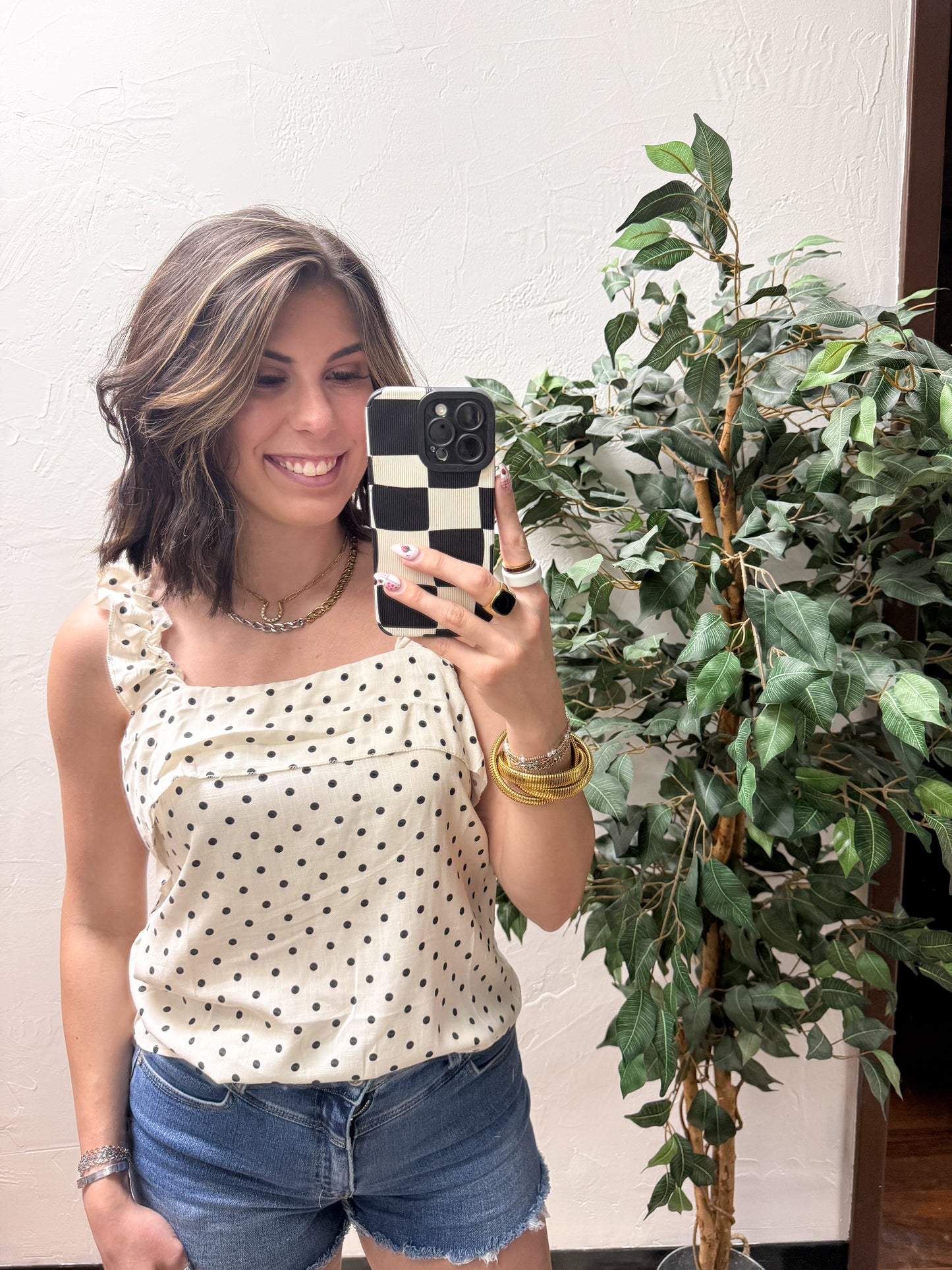 The Rebecca Flounce Tank Top - Polka Dot