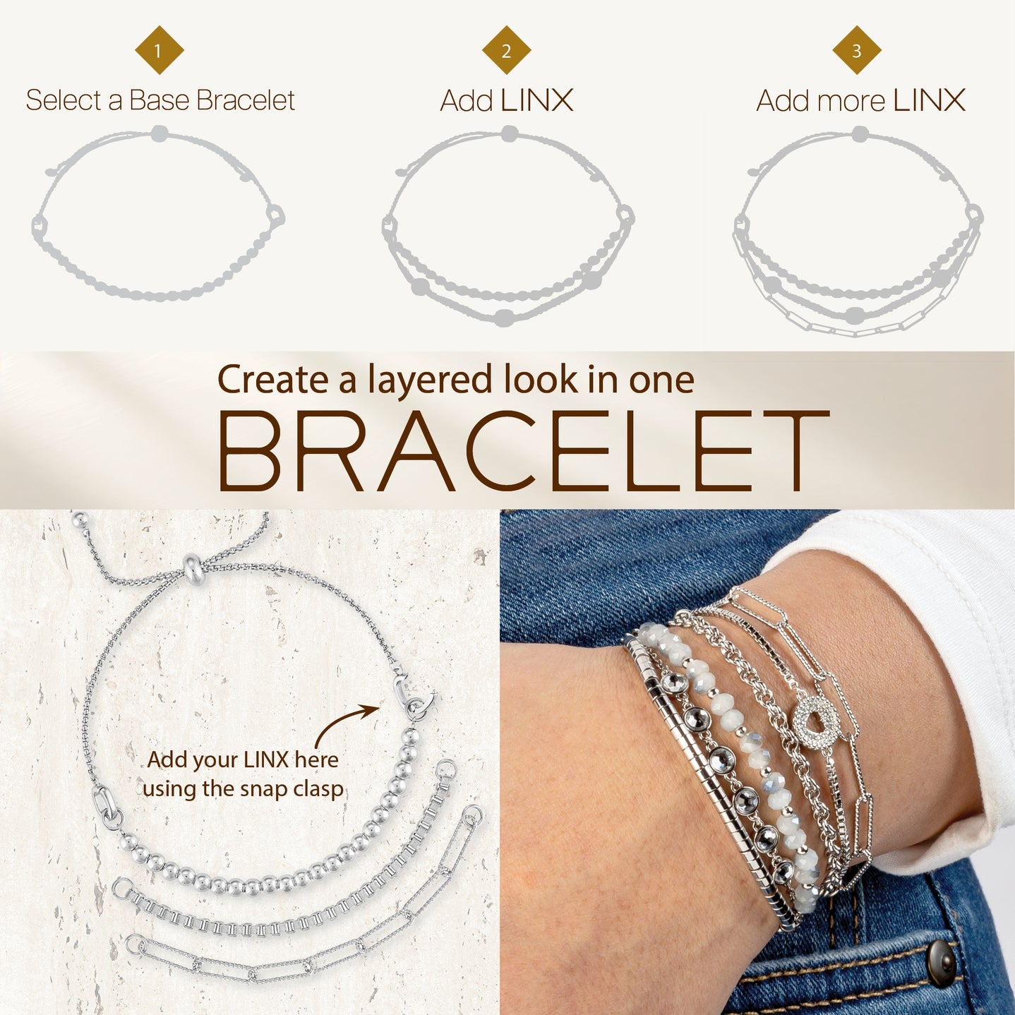 LINX - Add On - Gold Petite White Beaded Cross