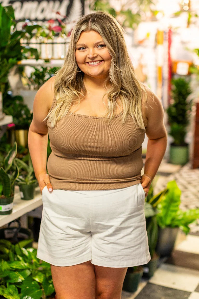 The Bella Ribbed Tank Top - Tan