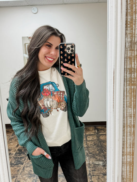 The Harrisyn Waffle Cardigan - Ash Jade