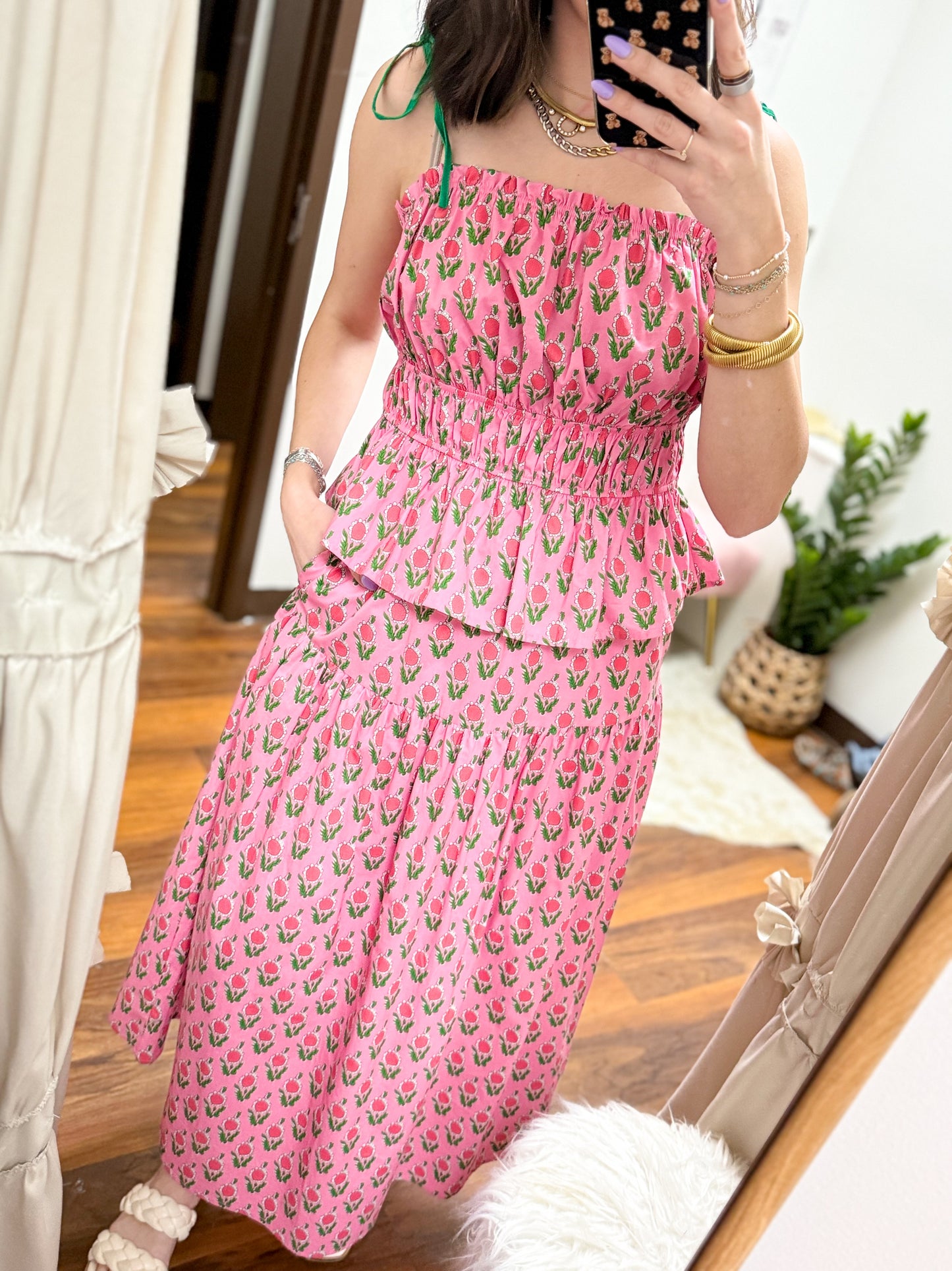 The Paige Peplum Top - Pink Floral
