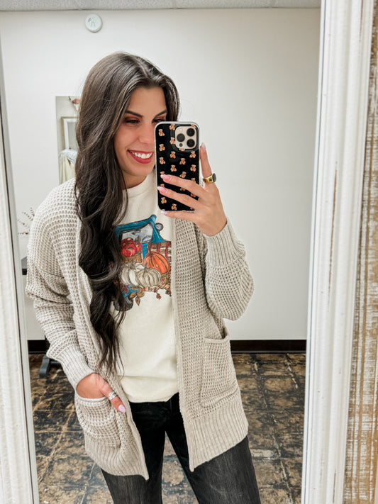 The Harrisyn Waffle Cardigan - Heather Beige