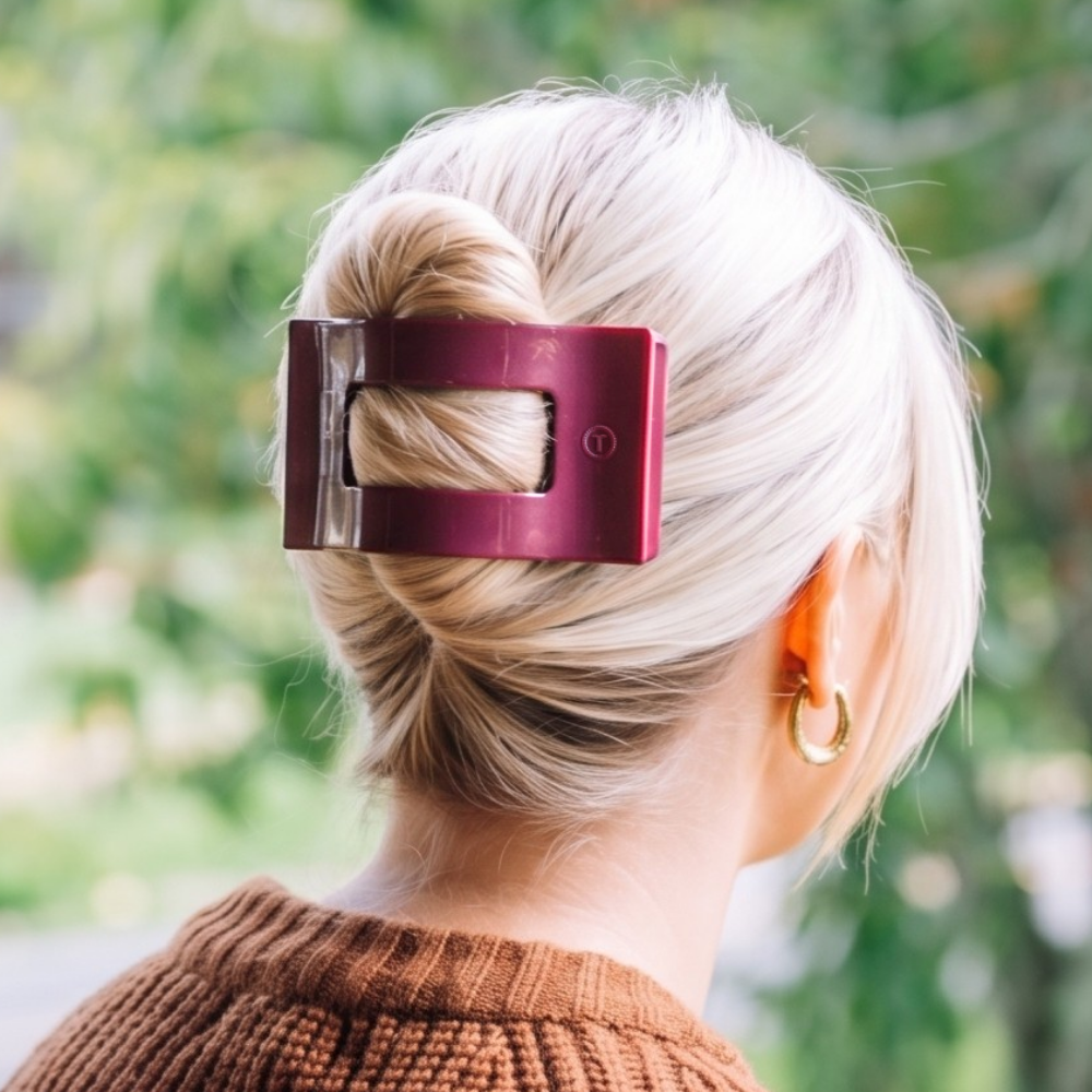 TELETIES - Large Flat Rectangle Hair Clip - Mulberry