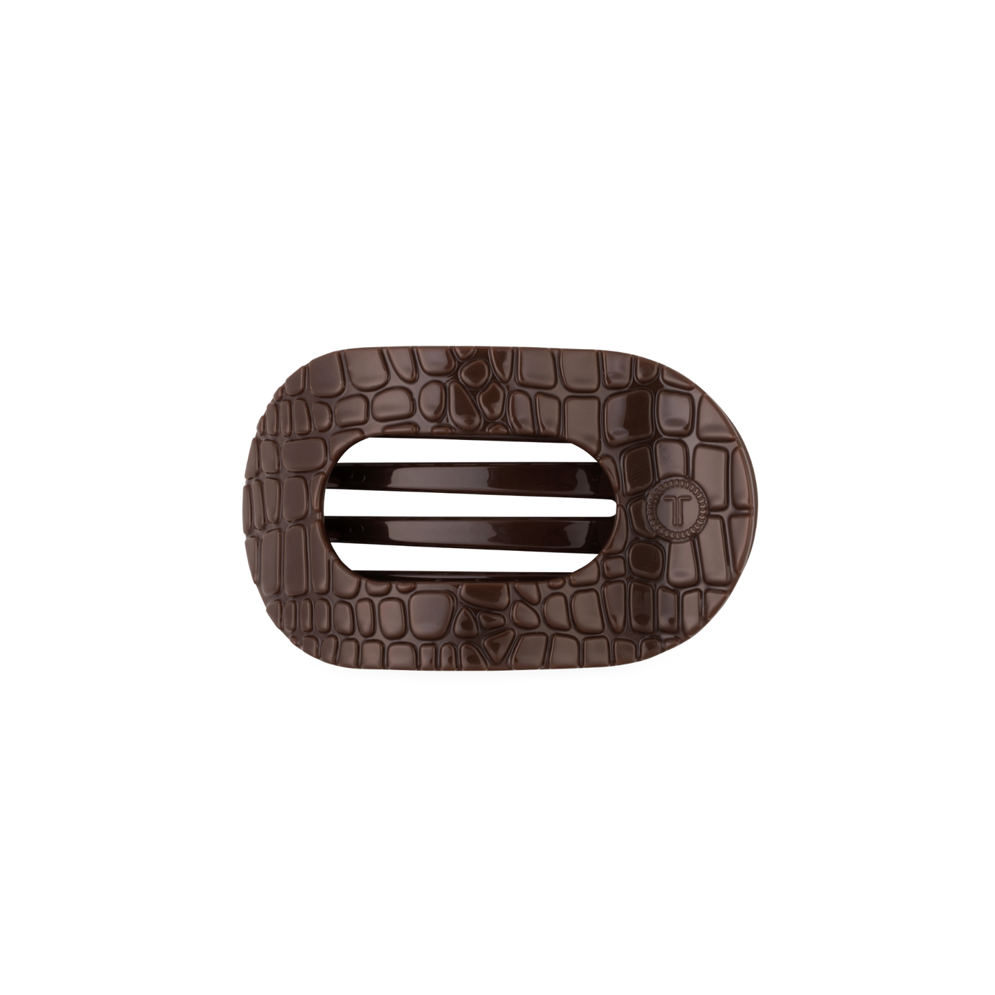 TELETIES - Small Flat Round Hair Clip - Brown Crocodile