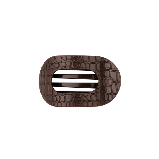 TELETIES - Small Flat Round Hair Clip - Brown Crocodile