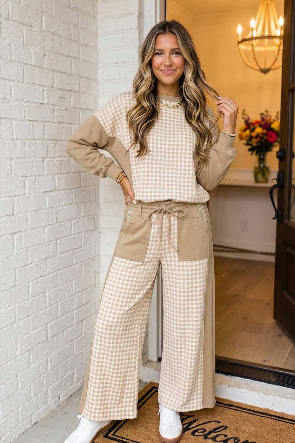 The Teeter Plaid Patchwork Wide Leg Pant Set