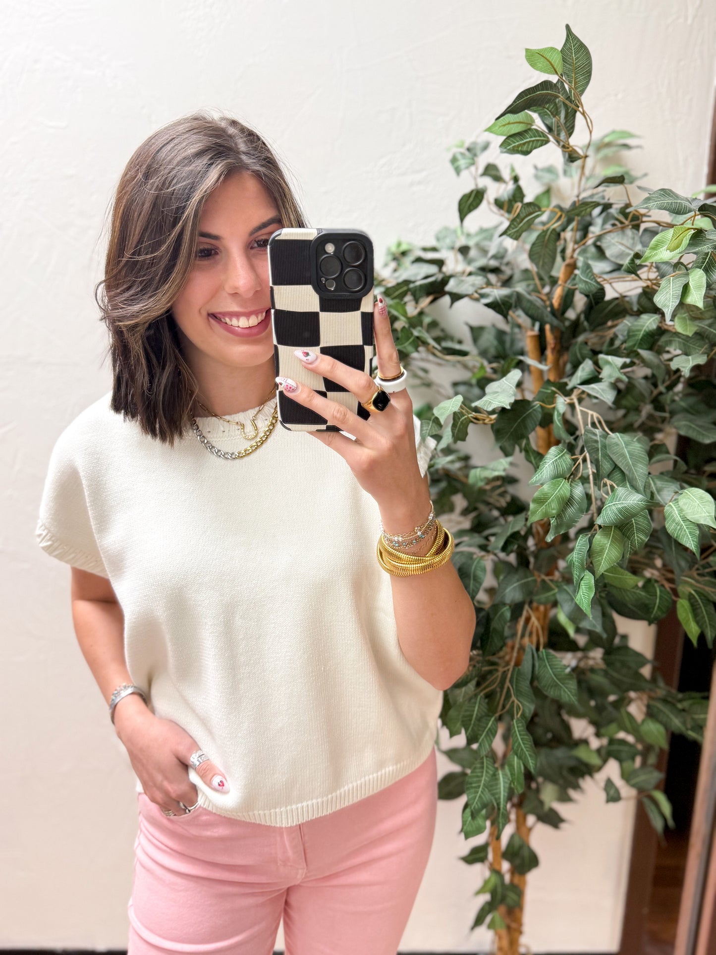 The Noelle Stitch Detailed Oversize Sweater Vest - Ivory