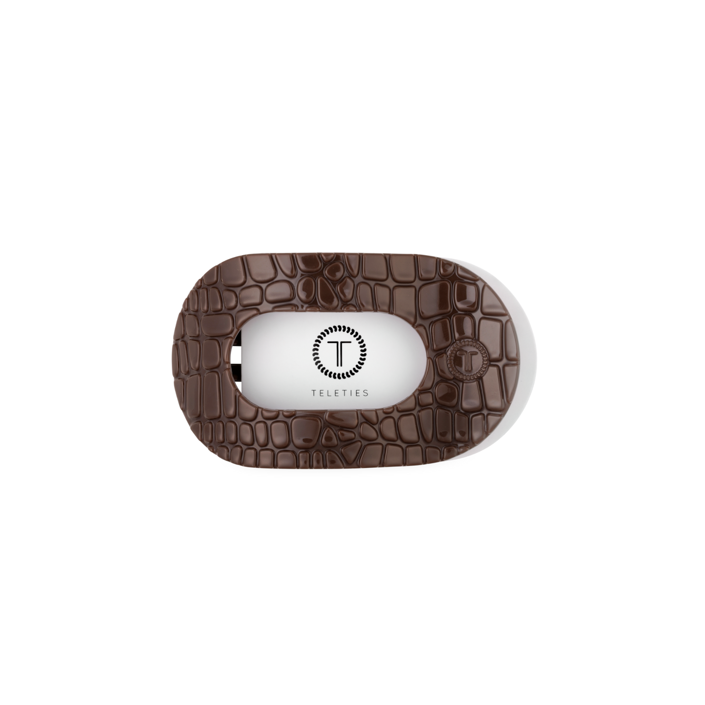 TELETIES - Small Flat Round Hair Clip - Brown Crocodile