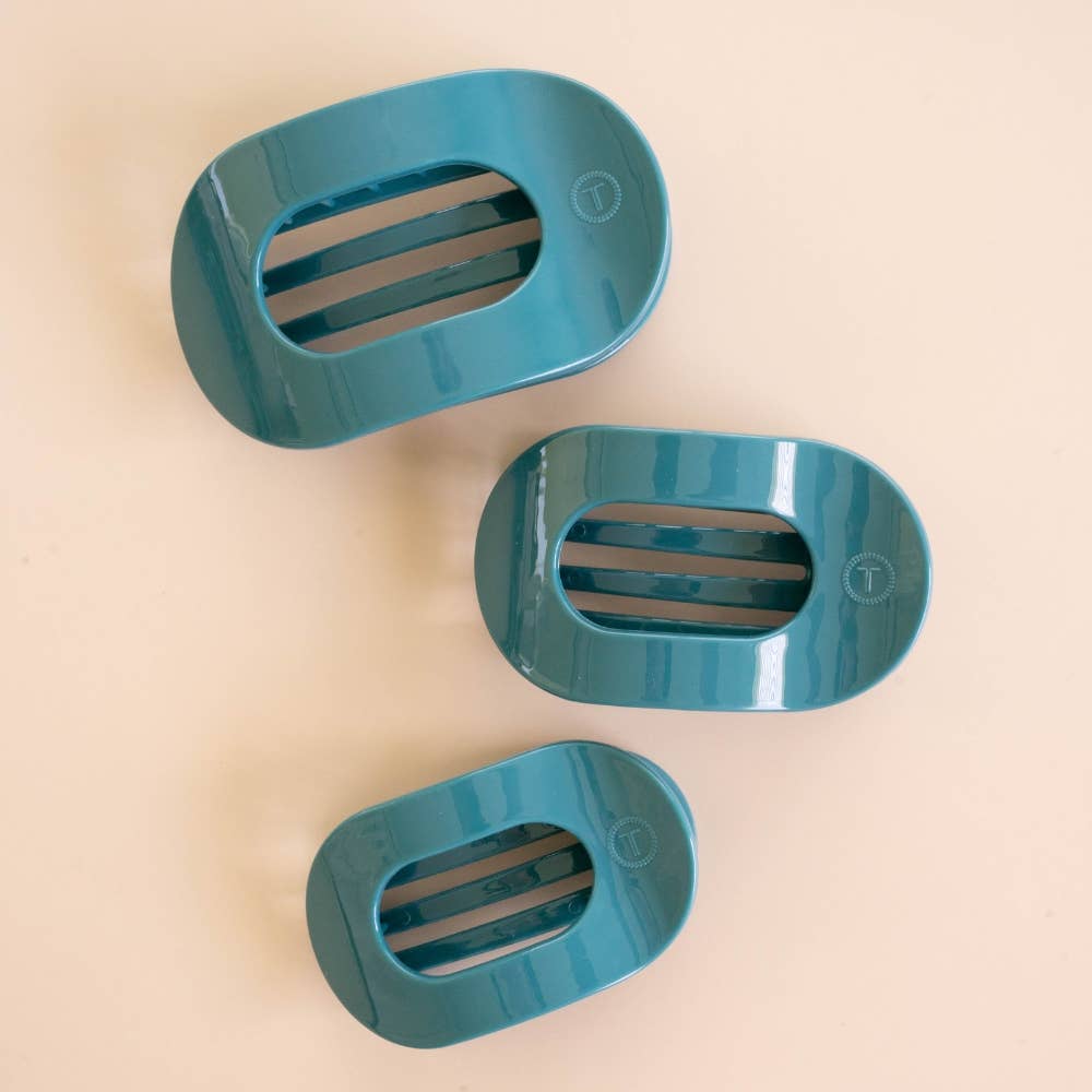 TELETIES - Large Flat Round Hair Clip - Teal With It
